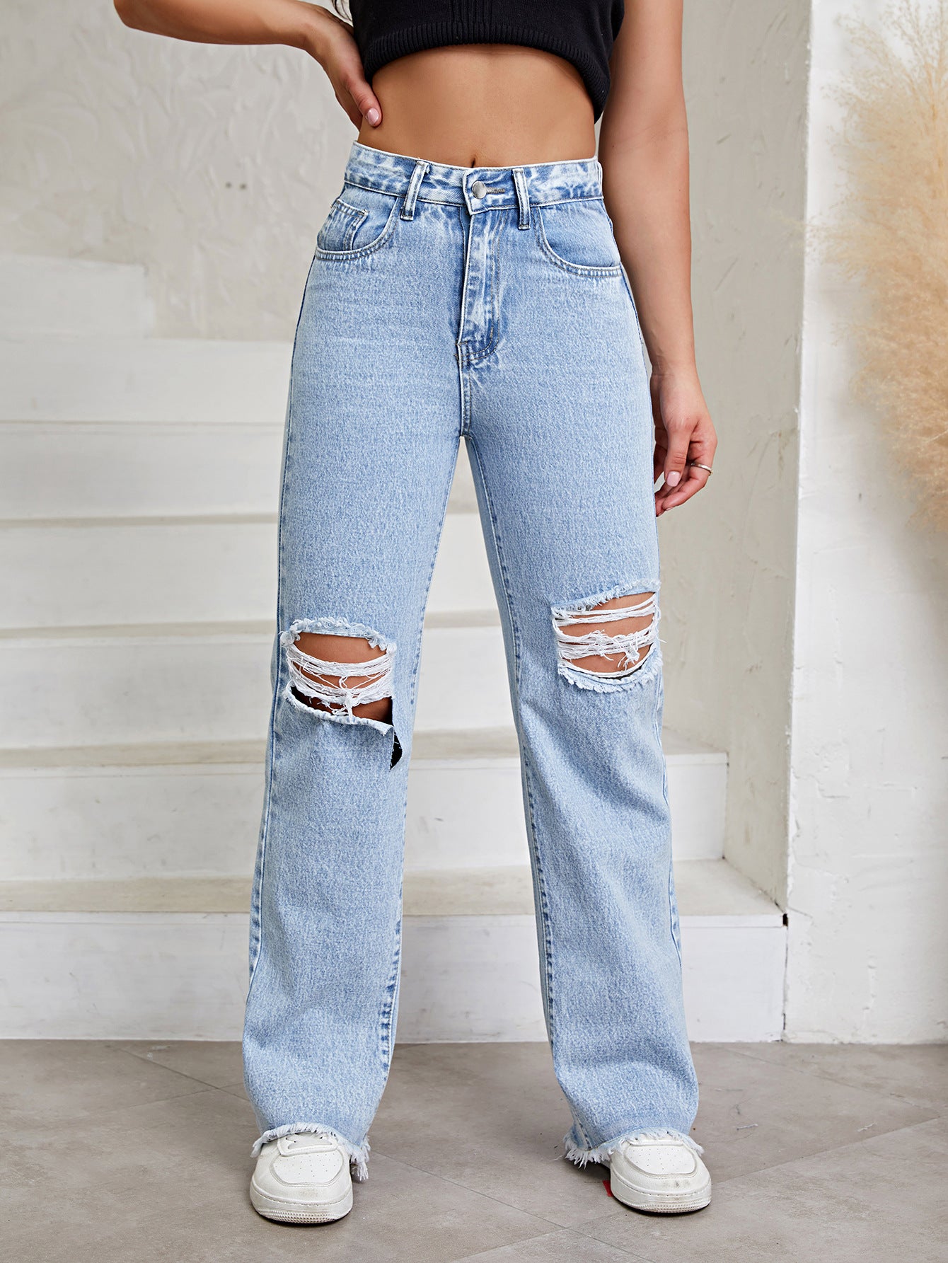 FZ Women's High Waist Ripped Denim Pants - FZwear