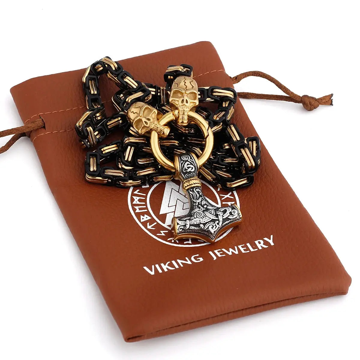 Retro Skull Men's Necklace Fashion Never Fade Stainless Steel Thor's Hammer Pendant Accessories Jewelry Gifts Wholesale FZwear