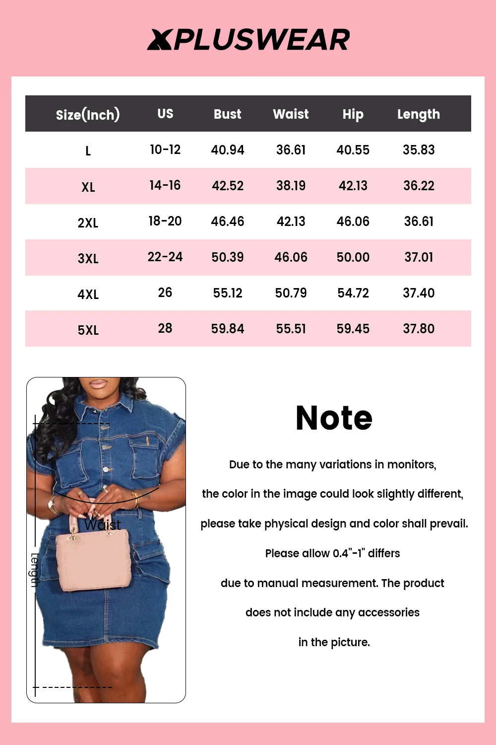 FZ Women's Plus Size Short Sleeve Pocket Roll Tab Mini Denim Dress