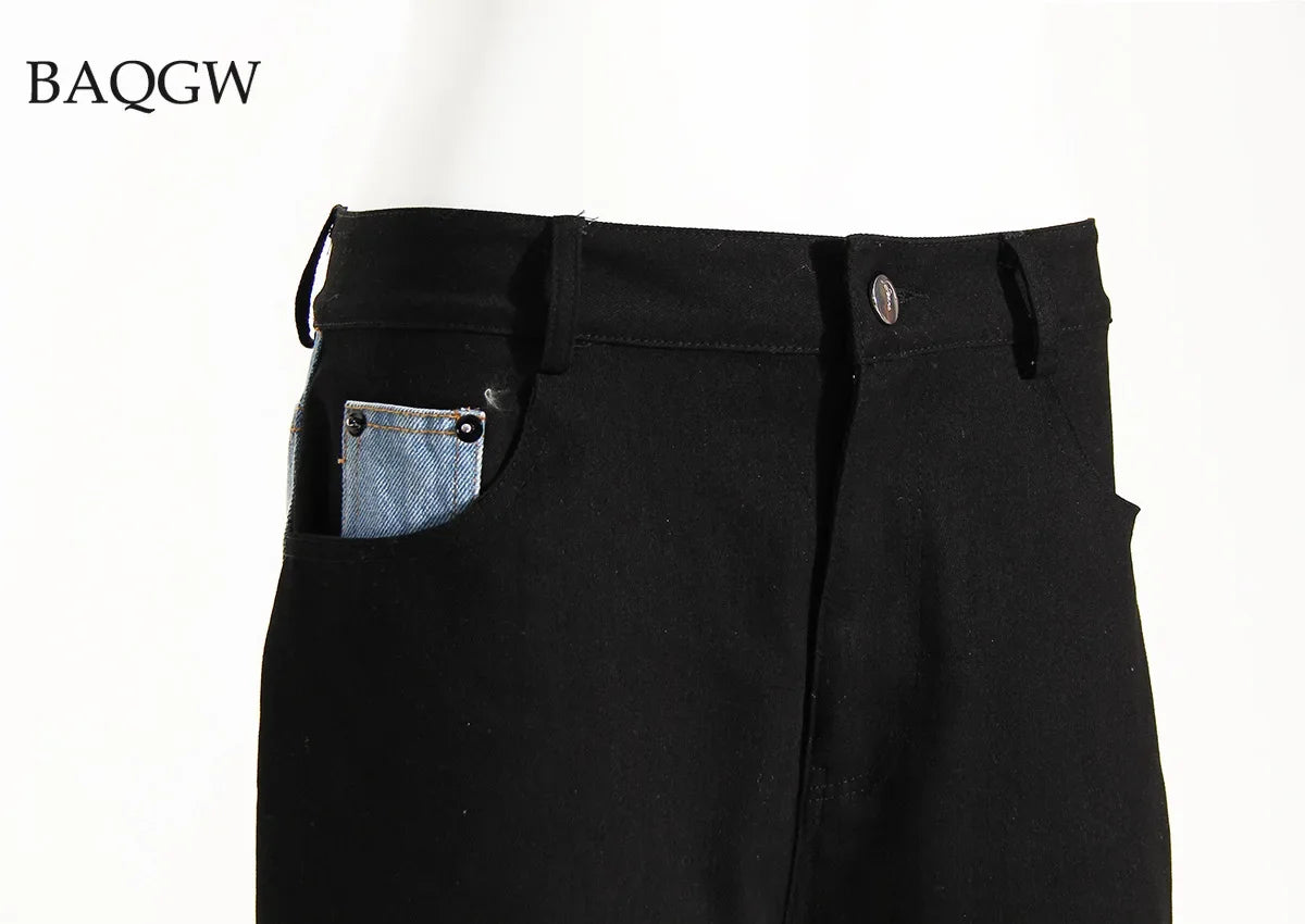 New Design Streetwear Women's High Waisted Jeans Straight Pants Color Block Patchwork Spring Autumn Casual Denim Pants Trousers - FZwear