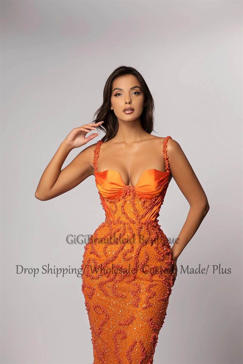 FZ Women's Charming Sequin Spaghetti Straps Beads Formal Evening Dress