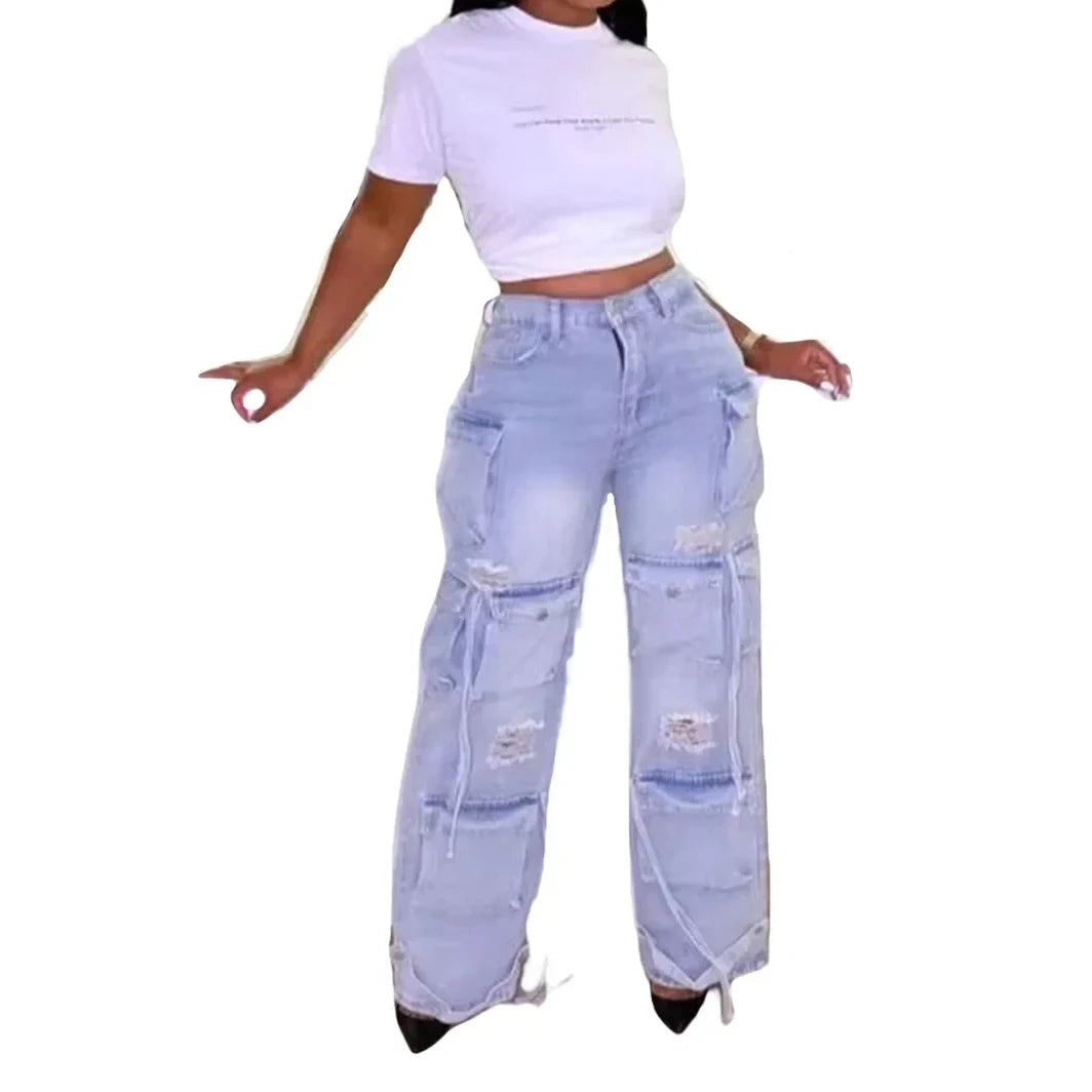 FZ Women's Streetwear Retro Loose Wide Leg Vintage Denim Pants