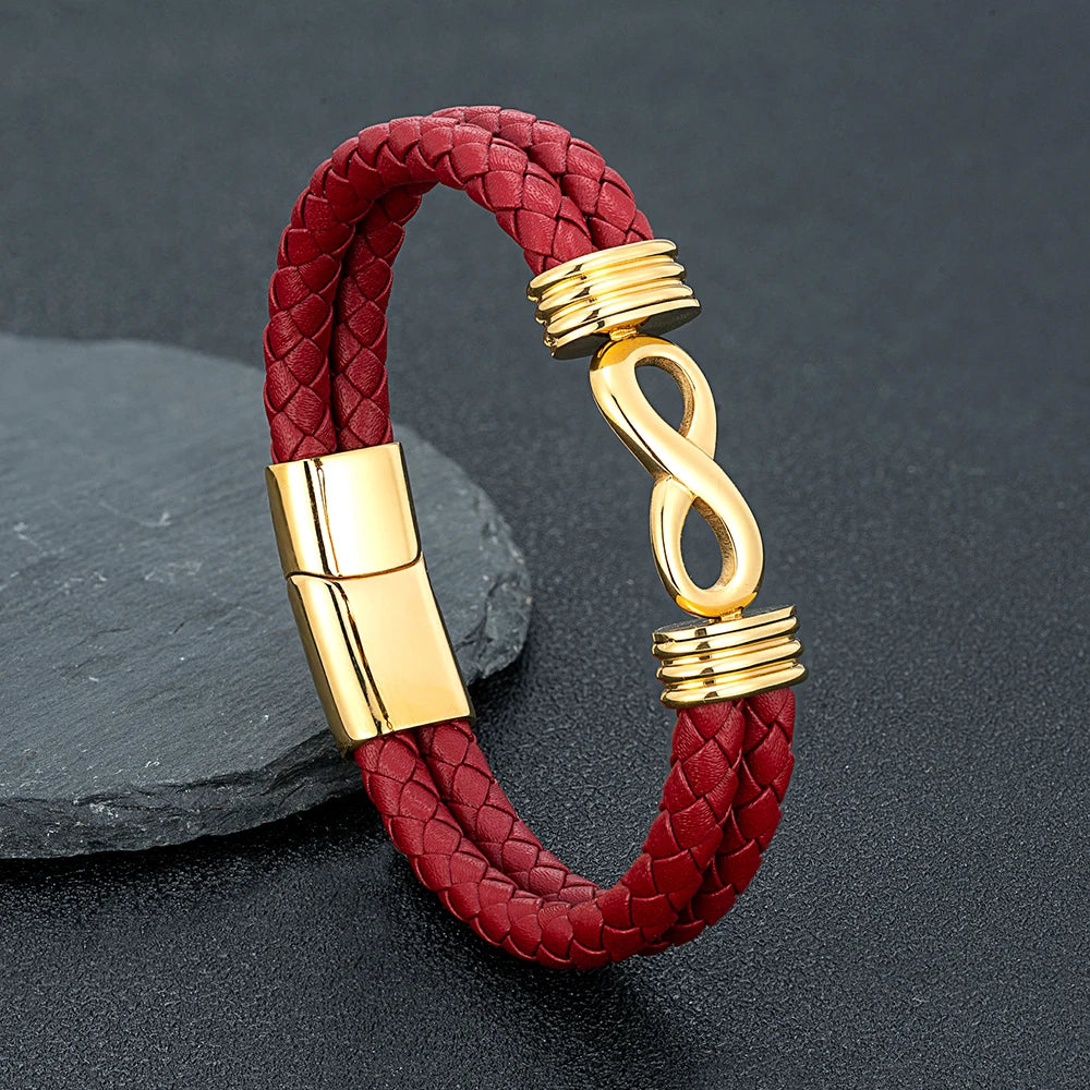 FZ Men's Infinity Number 8 Leather Cuff Bracelet
