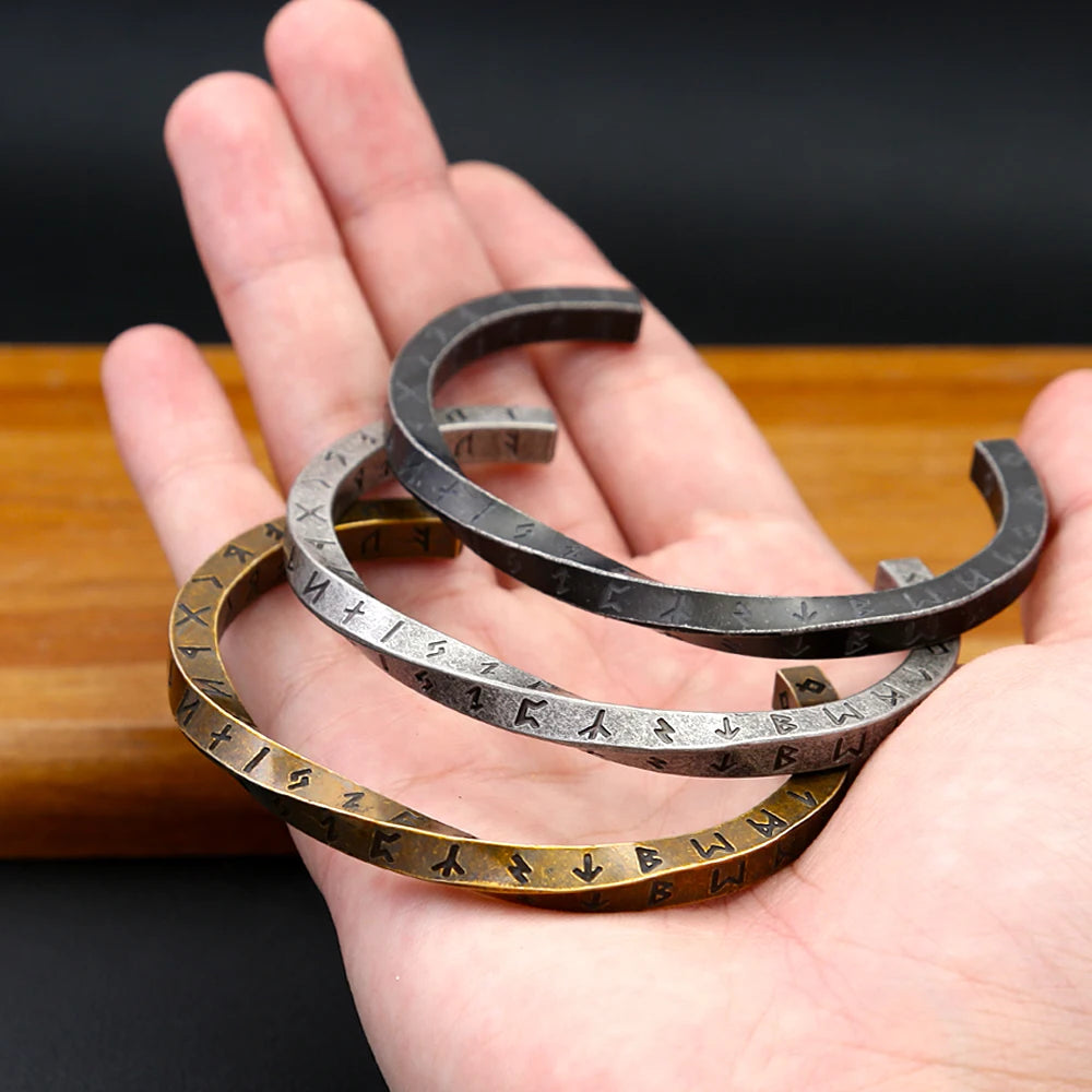 FZ Unisex Stainless Steel Viking Runes Nordic Opening Bracelet