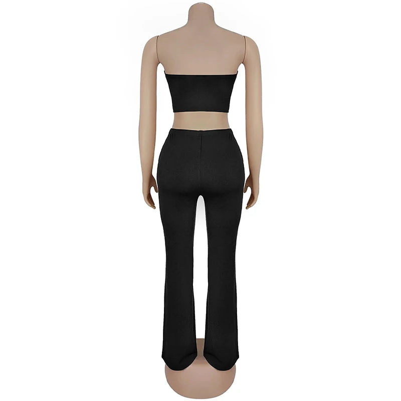 FZ Women's Eyelet Runway Sequins Wide Legs Pants Suit