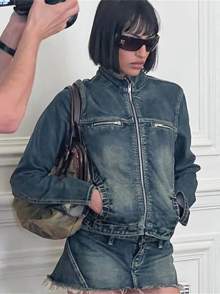 FZ Women's Vintage 2 Piece Denim Mini Skirt Suit - FZwear