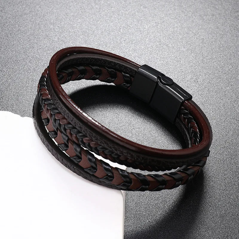FZ Multi-layer Leather Rope Woven Leather Titanium Steel Magnetic Buckle Bracelet - FZwear