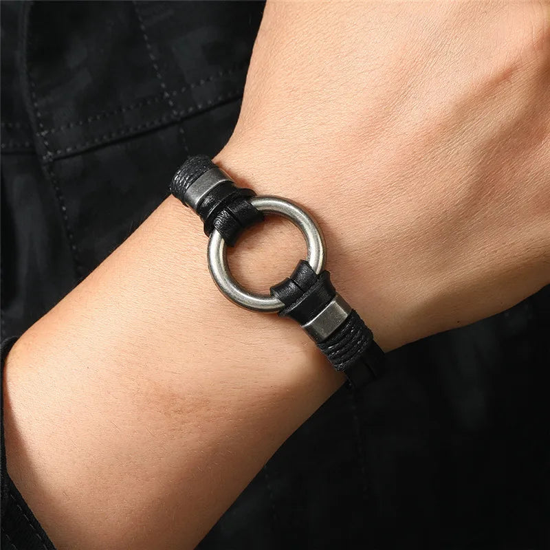 FZ Genuine Leather Punk Vintage Round Spring Rope Bracelet - FZwear