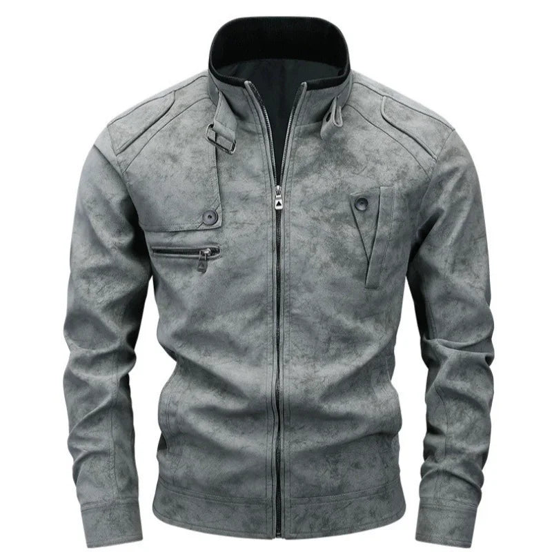 FZ Men's Vintage Stand Collar Zipper Streetwear Jacket