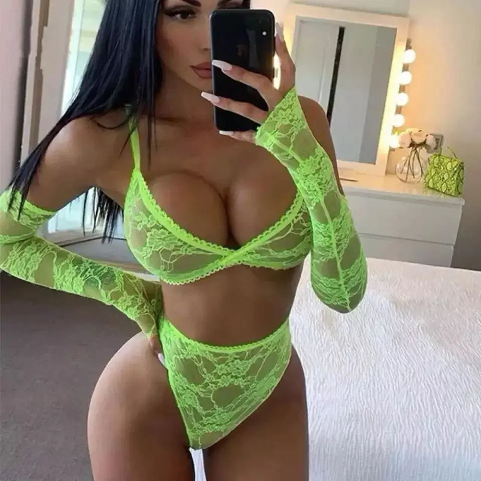 FZ Women's Sexy Exotic Lace Babydoll Lingerie Set