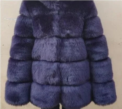 FZ Women's Faux Fur Hooded Zipper Full Sleeve Thick Warm Open Stitch Coat Jacket