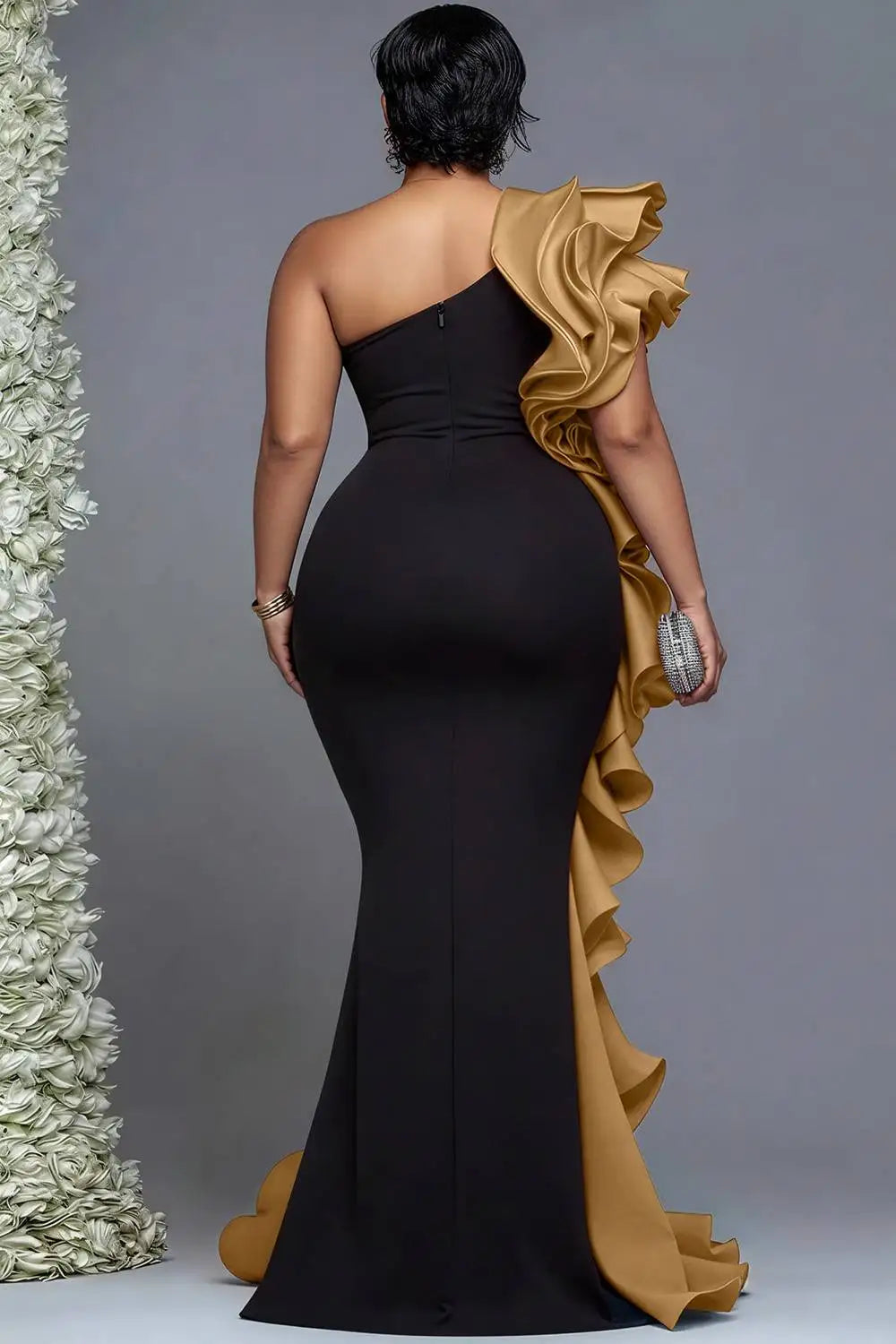 FZ Women's Plus Size Formal One Shoulder Ruffle Maxi Dress