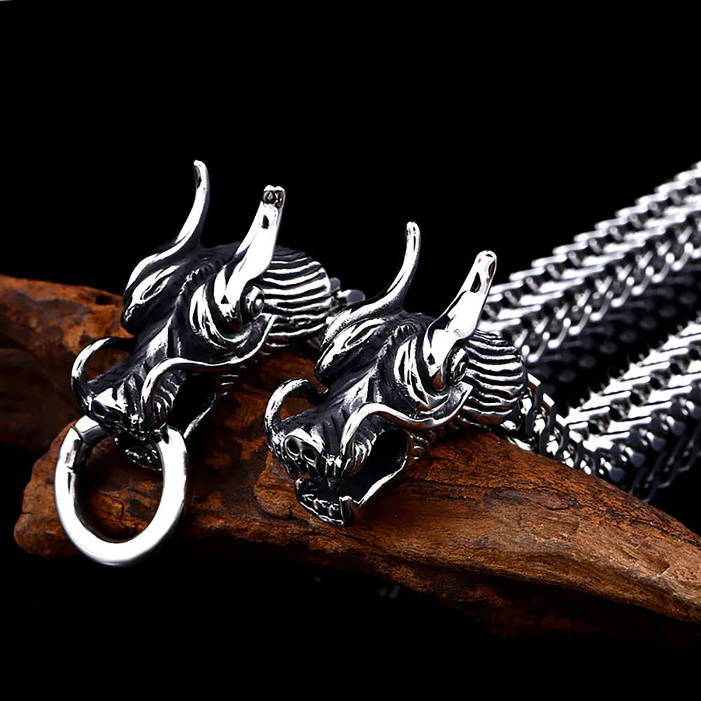 FZ Stainless Steel Nordic Vintage Viking Dragon Head Bracelet