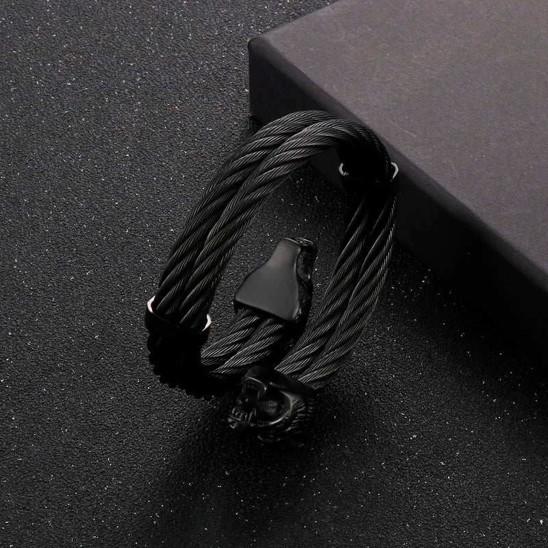 Fongten Punk Wolf Open Bracelets For Men Rotre Stainless Steel Twist Cable Animal Head Wristband Men Bangles Hip Hop Jewelry FZwear