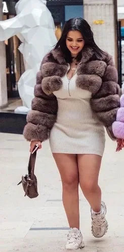 FZ Women's Faux Fur Open Stitch Furry Outerwear Jacket