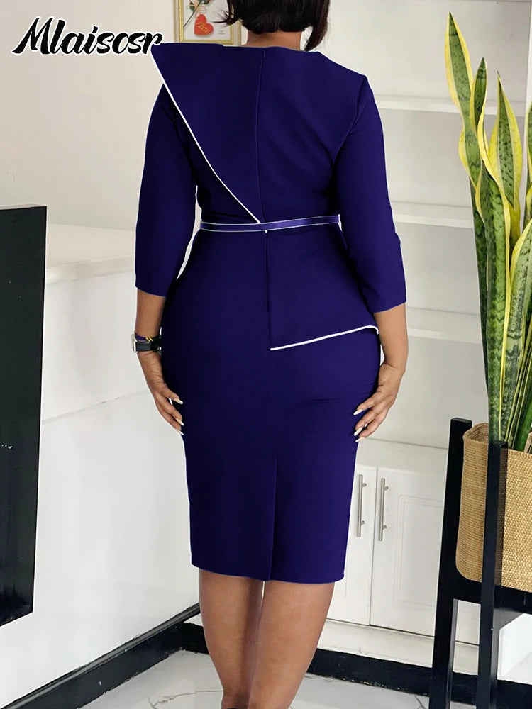 FZ Women's 3D Flowers 3/4 Sleeve O-neck Mid Evening Dress