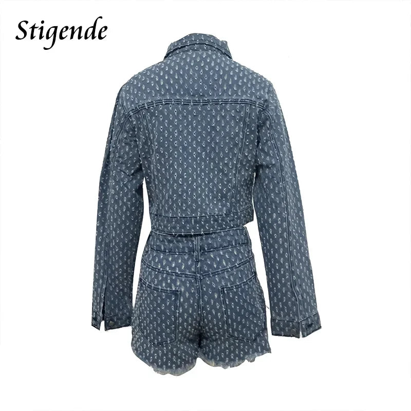 FZ Women's Sexy Hole Ripped two Piece Denim Shorts Suit - FZwear