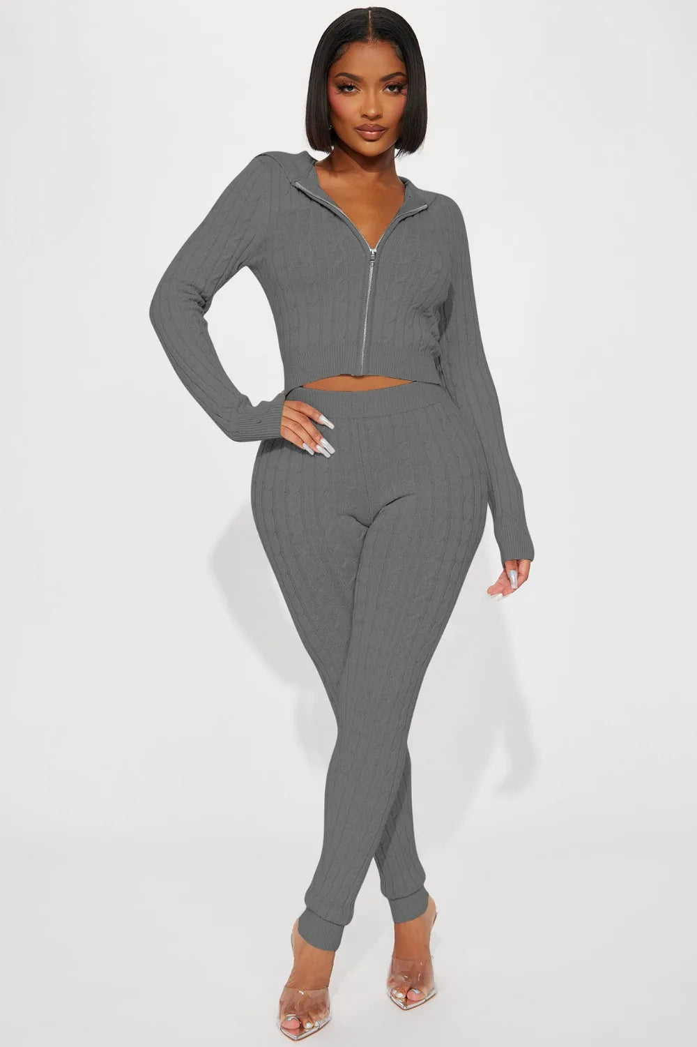 FZ Women's Solid Knitting Two Piece Skinny Pants Suit - FZwear