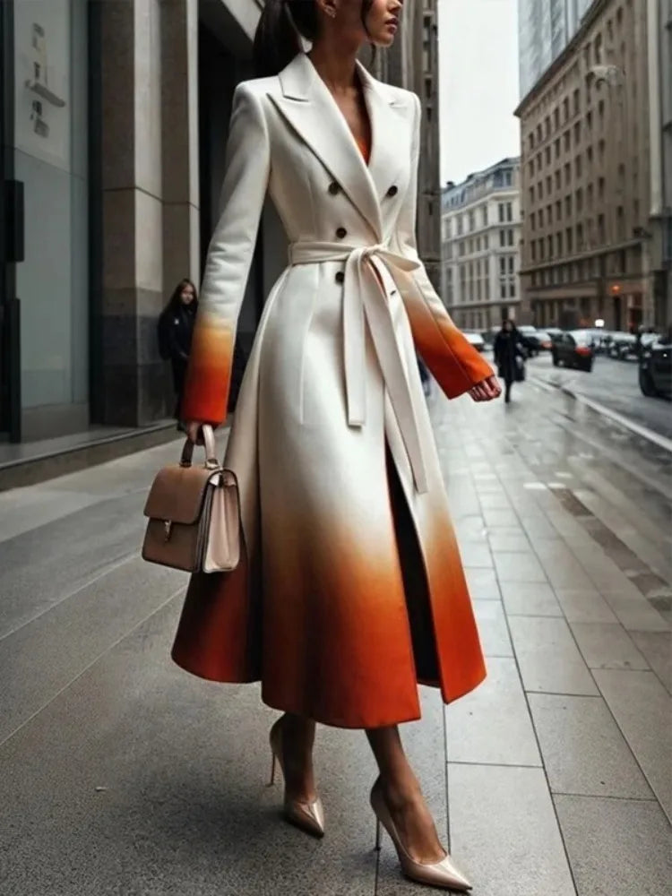 FZ Women's Gradient Color Woolen Buttoned Tied Jacket