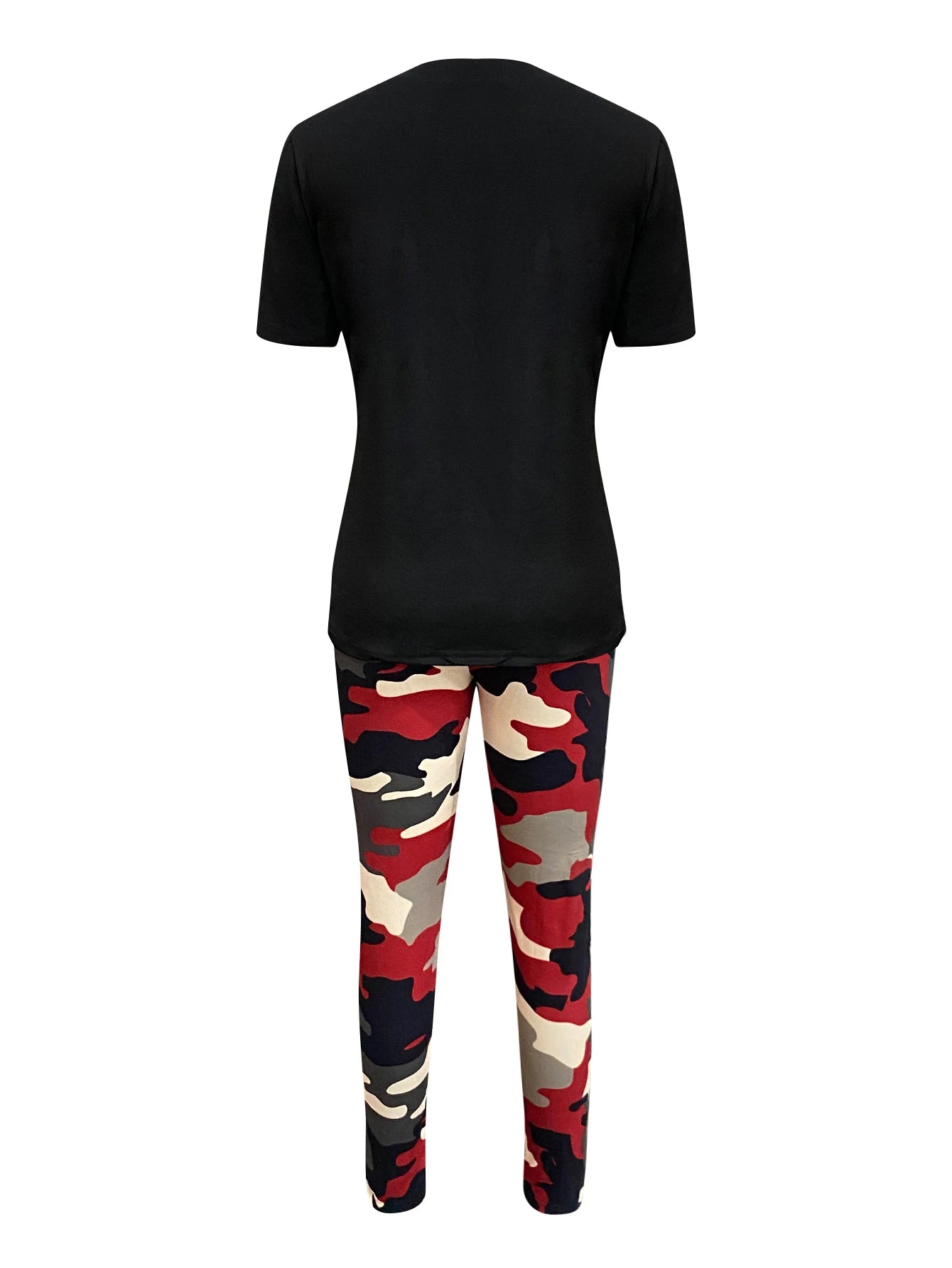 FZ Women's Pattern Camo Letter Printing Skinny Two-Piece Pants Suit - FZwear