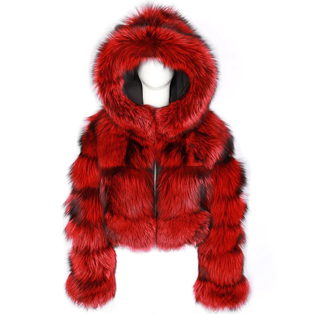 FZ Women's Faux Fur Thick Warm Hooded Open Stitch Short Coat Jacket