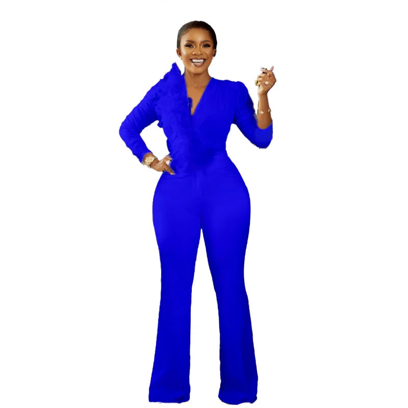 FZ Women's Elegant Solid Mesh Wide Leg Sexy Jumpsuit - FZwear