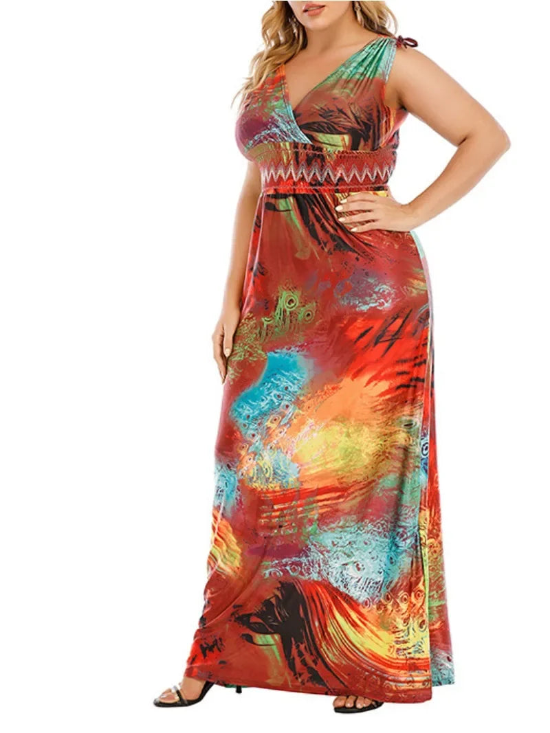 FZ Women's Elastic Waist High Elasticity Knitted Graffiti Sun Dress - FZwear