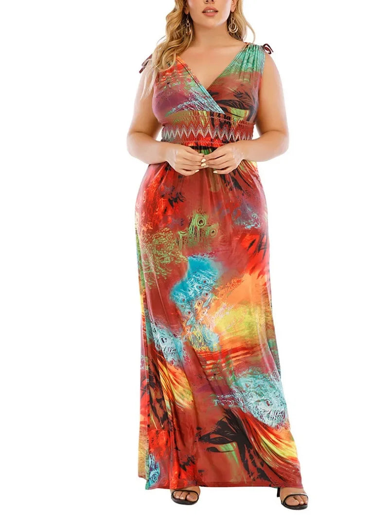 FZ Women's Elastic Waist High Elasticity Knitted Graffiti Sun Dress - FZwear