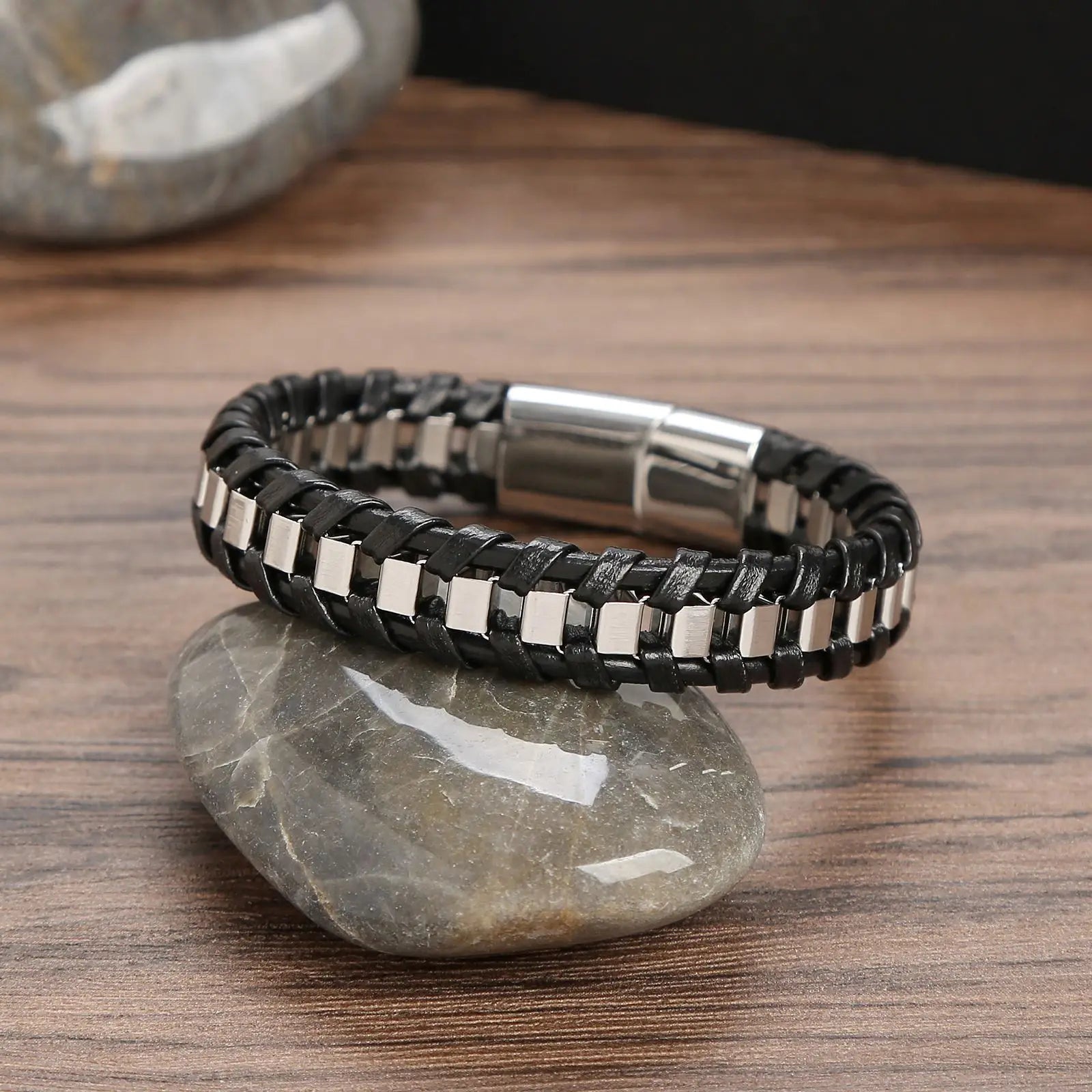 FZ Stainless Steel Genuine Leather Combination 3 Colors Bracelet - FZwear