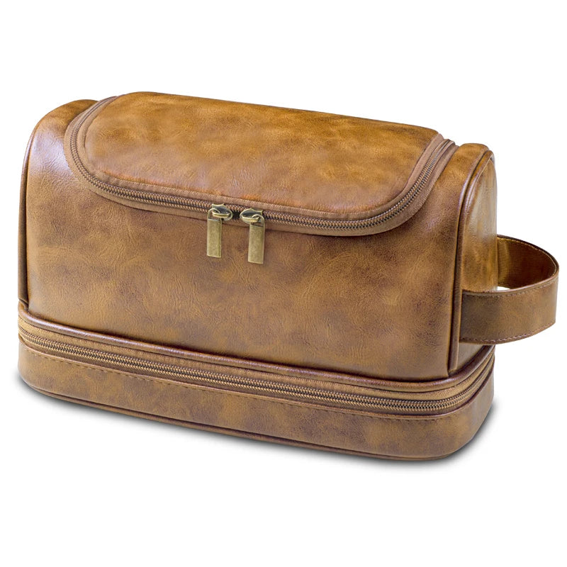 FZ Men's Leather Travel Organizer Water-resistant Toiletry Bag