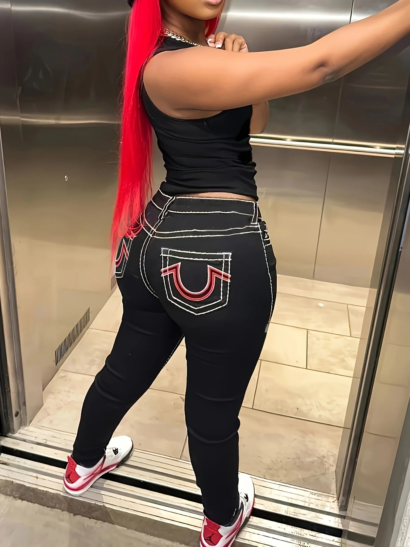 FZ Women's Plus Size High-Elastic 3D Street Style, Denim Pants