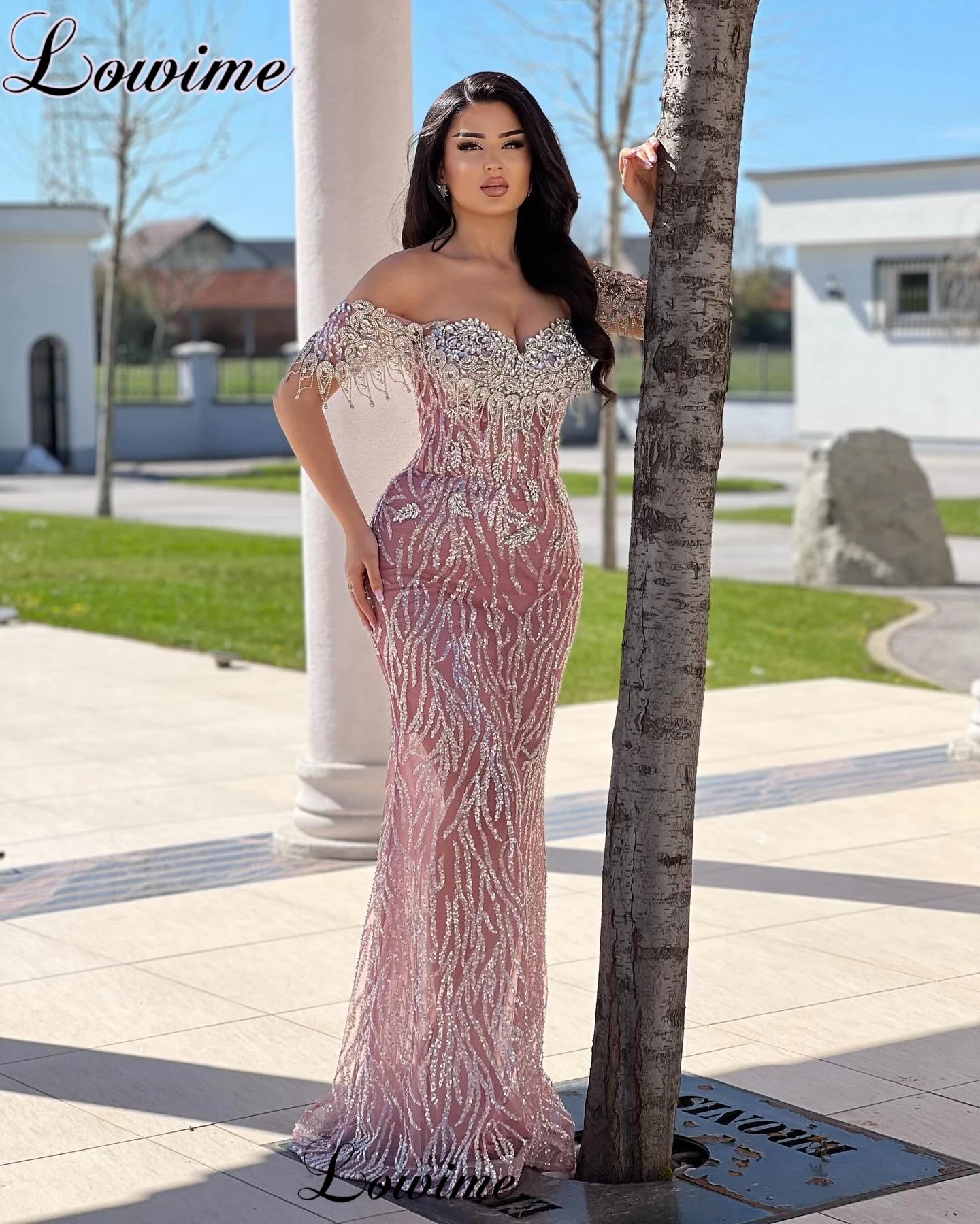 FZ Women's Pink Cocktail Elegant Crystals Mermaid Evening Dress - FZwear