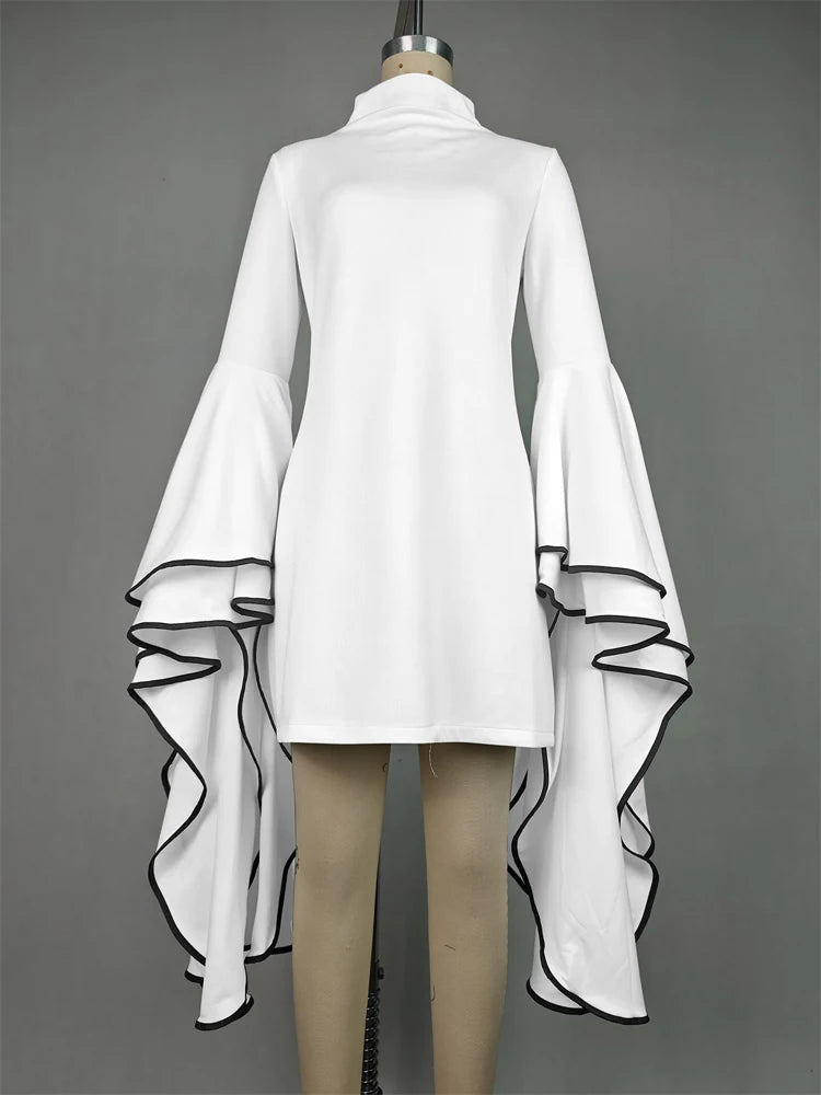 FZ Women's Fashion Elegant Flared Sleeves Mini Evening Dress