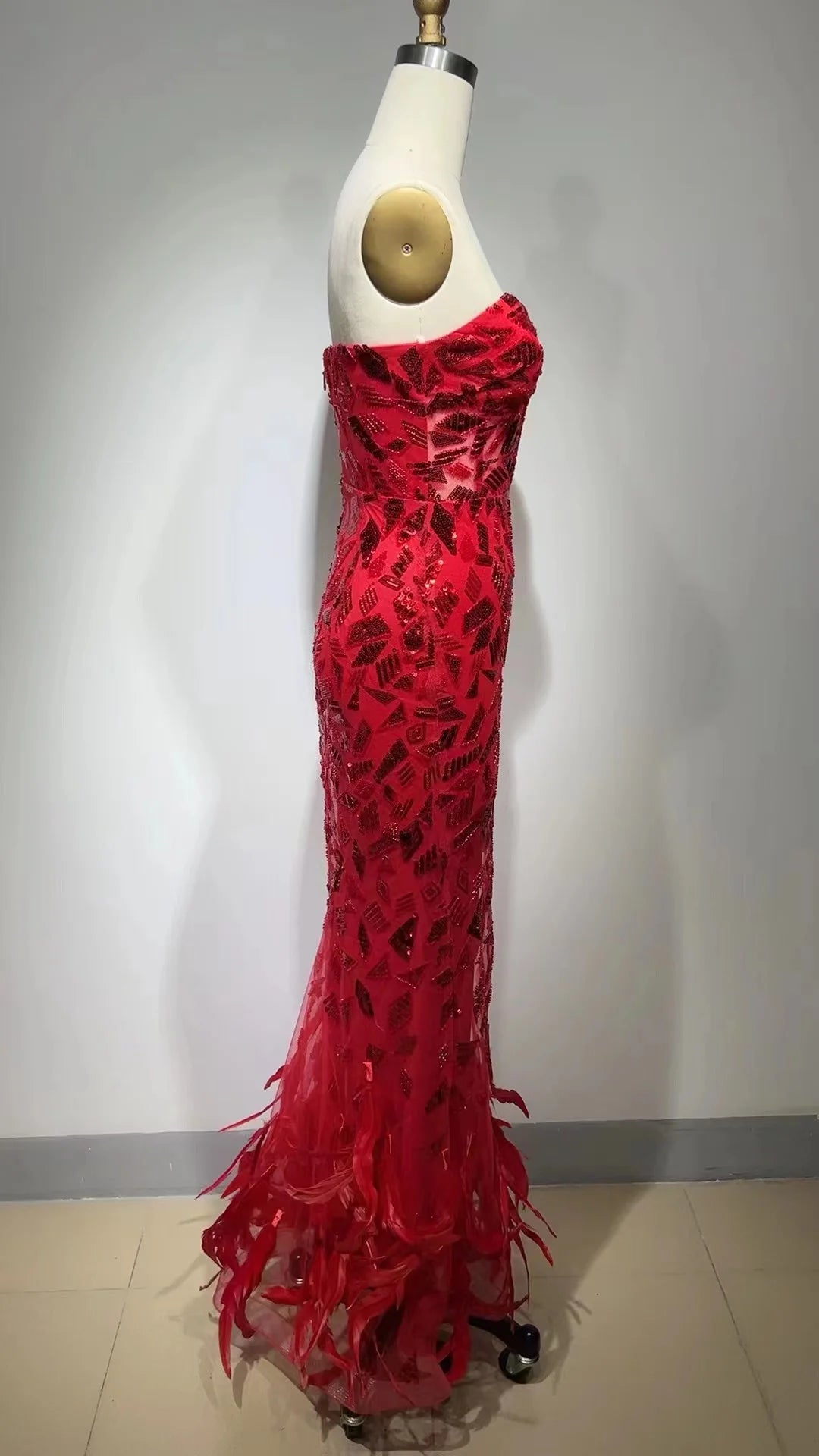 FZ Women's Sexy Strapless Backless Feather Maxi Long Elegant Evening Dress - FZwear