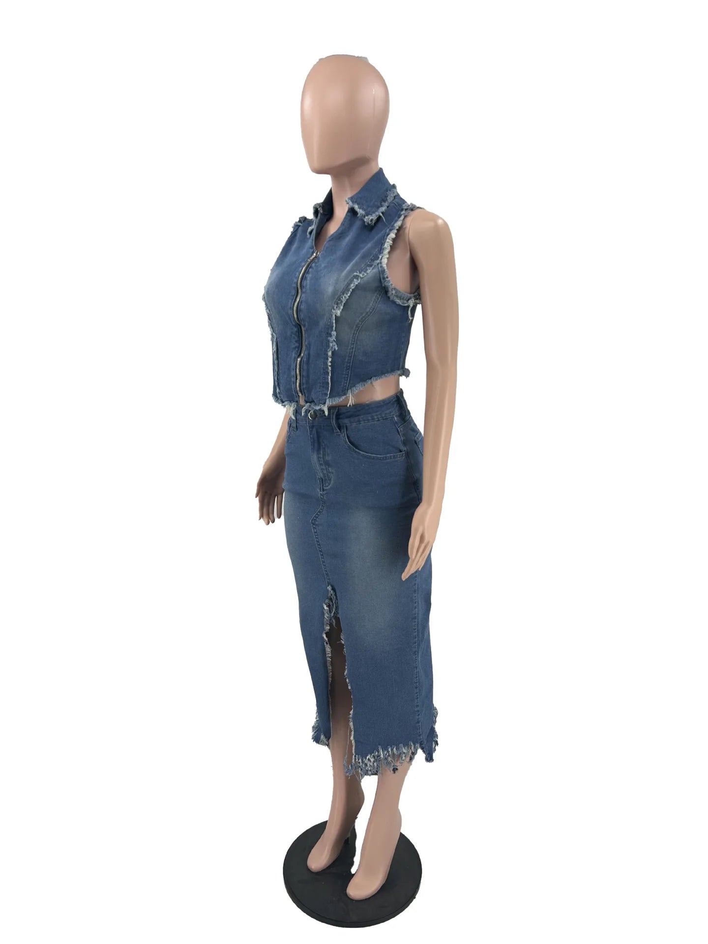 FZ Women's Denim Slim-Fit Long Two-Piece Skirt Suit - FZwear