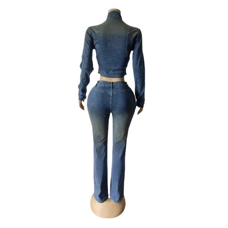 FZ Women's Streetwear Two Piece Denim Pants Suit