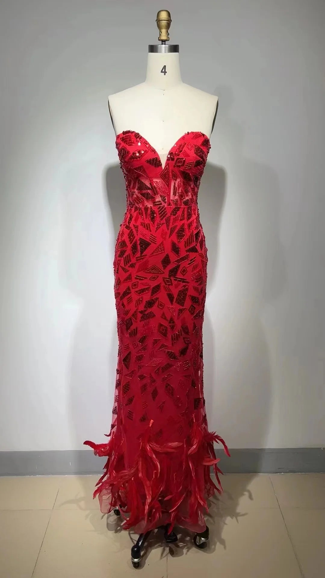 FZ Women's Sexy Strapless Backless Feather Maxi Long Elegant Evening Dress - FZwear