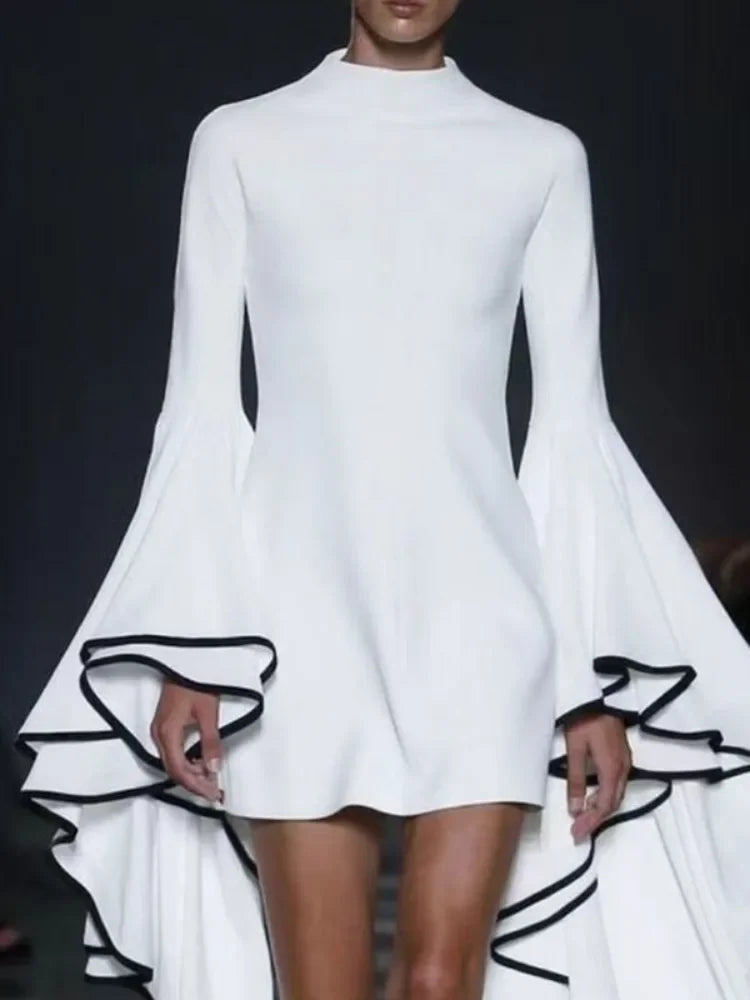 FZ Women's Fashion Elegant Flared Sleeves Mini Evening Dress