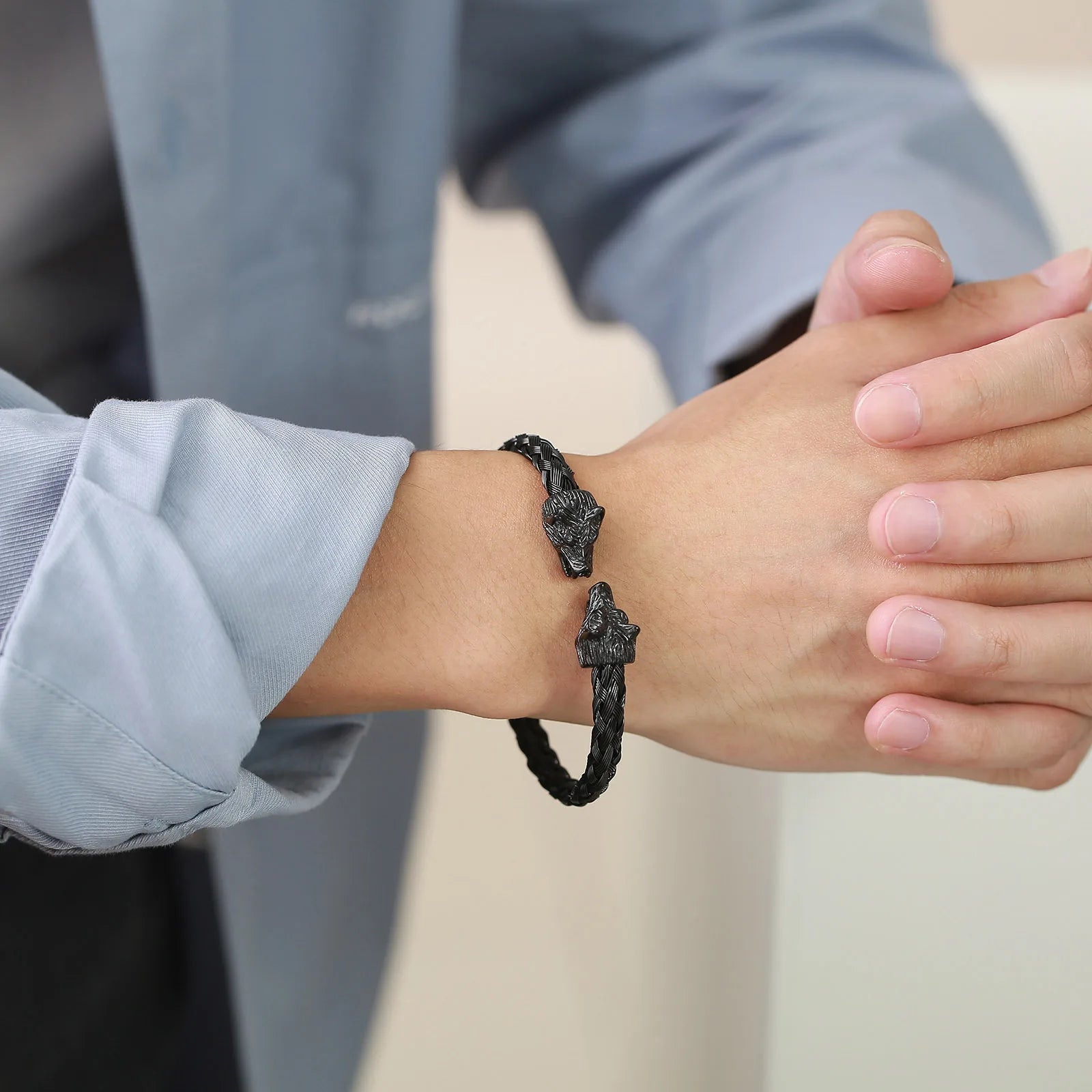 FZ Nordic Mythology Double Wolf Head Stainless Steel Bracelet - FZwear