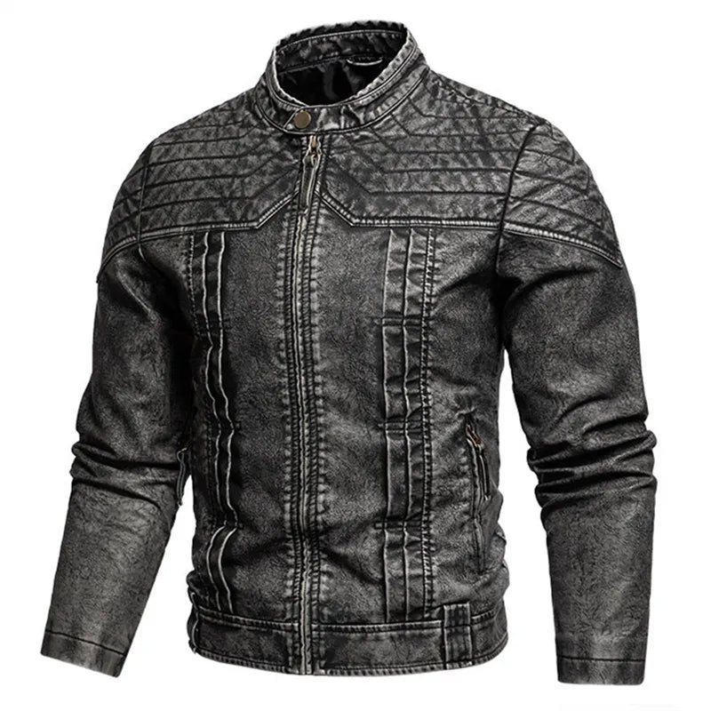 FZ Men's PU Leather Vintage Moto Biker Stand Collar Outwear Jacket
