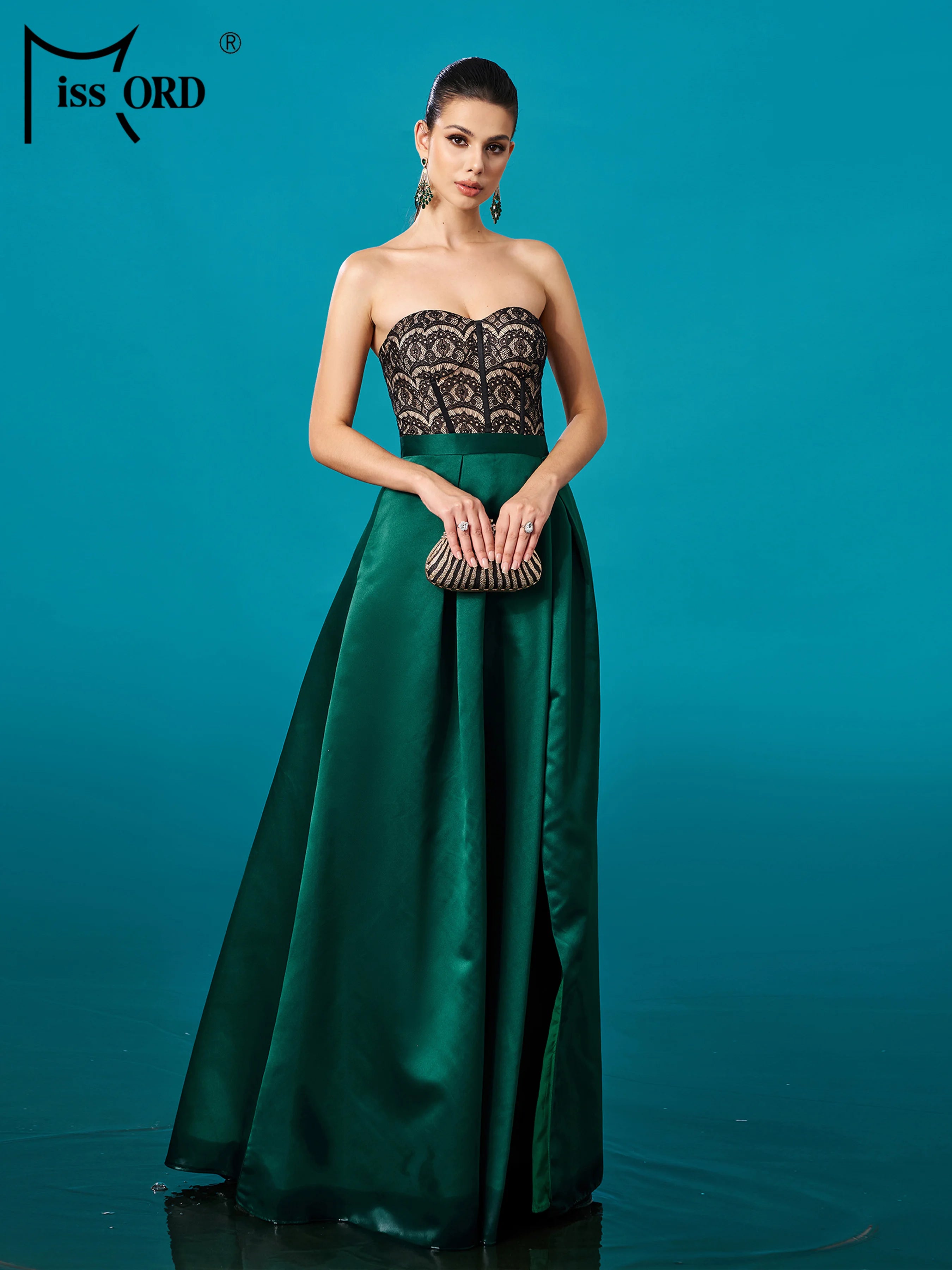 FZ Women's Strapless A Line Split Floor Length Evening Dress