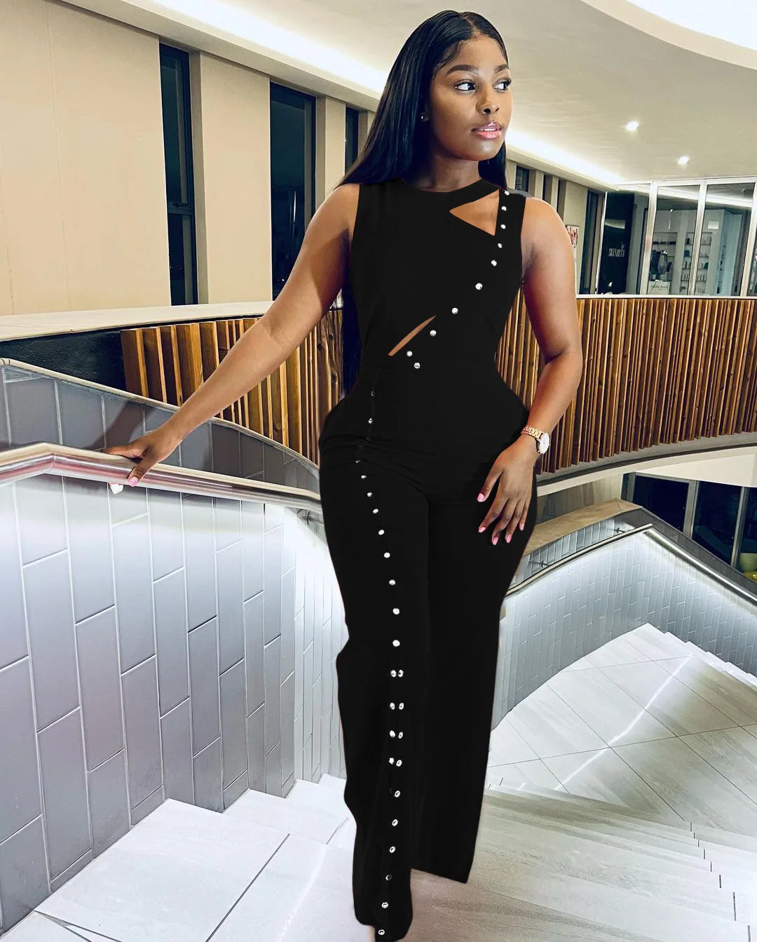 FZ Women's Elegant Cut Out Front High Split Jumkpsuit - FZwear