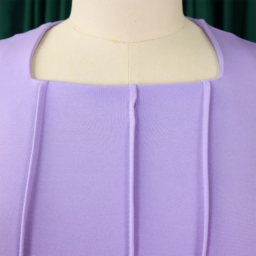 FZ Women's Square Neck Full Sleeve Ruffles Package Hips Mid Calf Church Dress