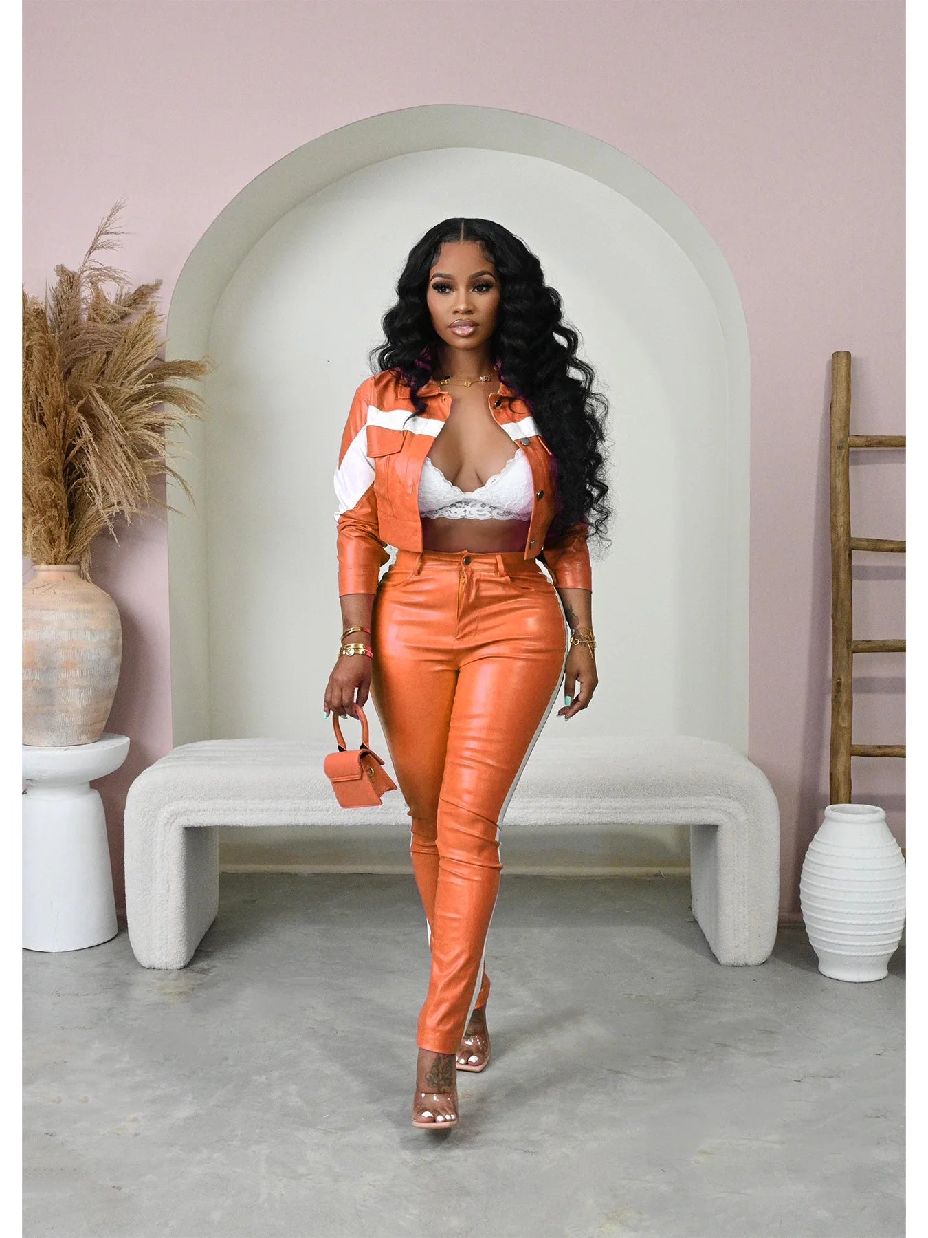 FZ Women's Faux Leather Moto Biker Pencil Two 2 Piece Pants Suit DSers