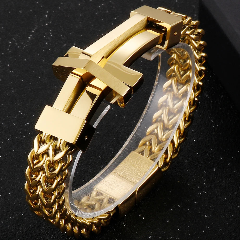 FZ Cross Polished Brushed Stainless Steel Bracelet - FZwear