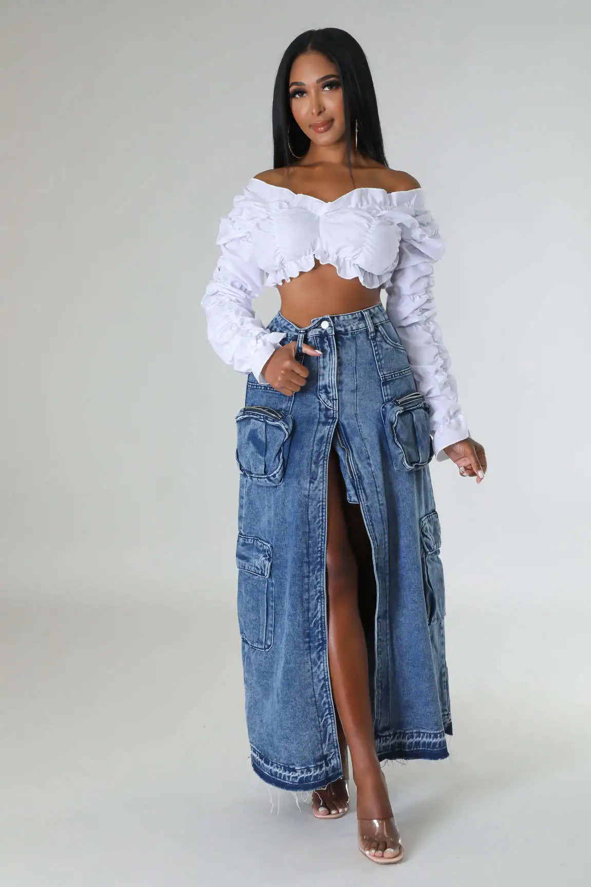 FZ Women's Vintage Loose Chic Elegant High Waist Denim Skirt - FZwear