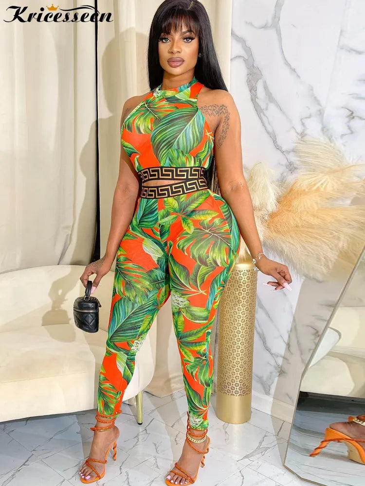 FZ Women's Sexy Print Skinny Two Pieces Pant Suit - FZwear