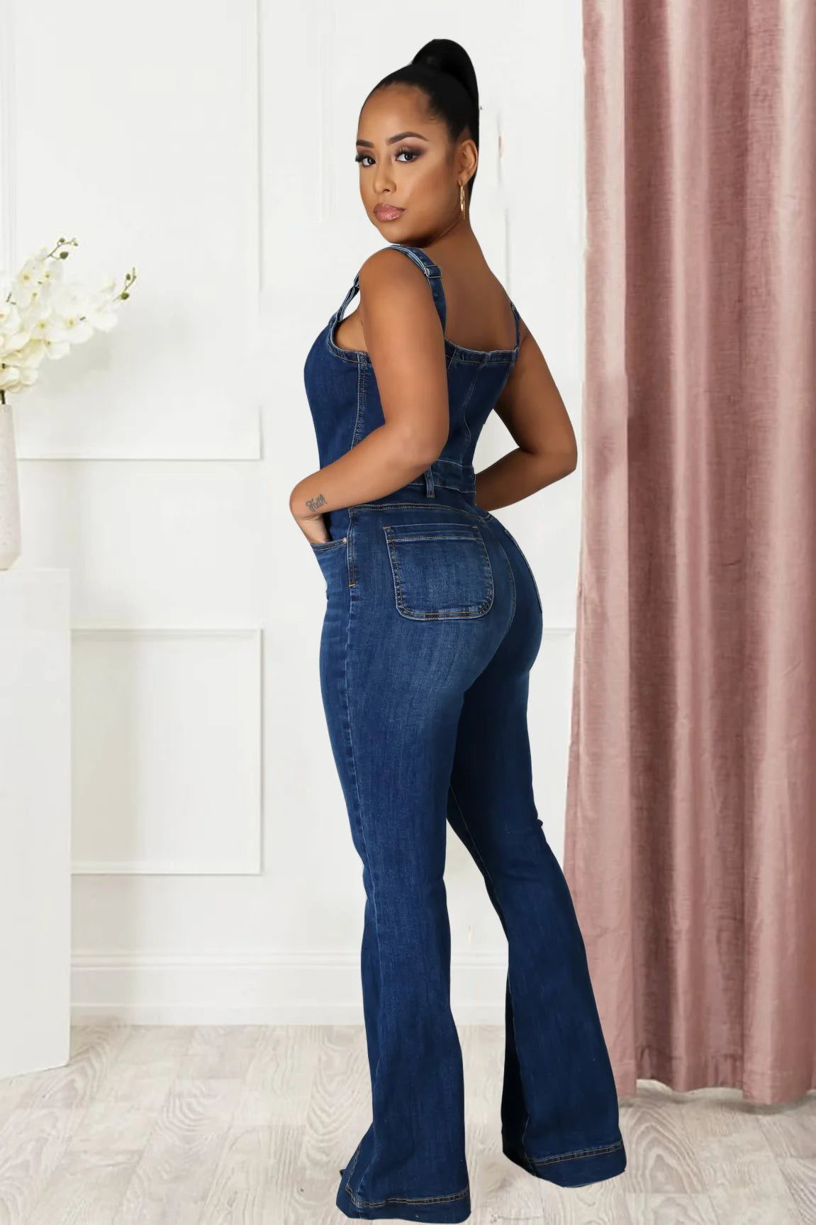 FZ Women's Sexy Retro Sleeveless Straight Denim Wide Leg Pants Jumpsuit - FZwear