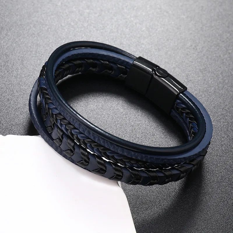 FZ Multi-layer Leather Rope Woven Leather Titanium Steel Magnetic Buckle Bracelet - FZwear