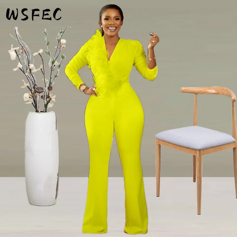 FZ Women's Elegant Solid Mesh Wide Leg Sexy Jumpsuit - FZwear